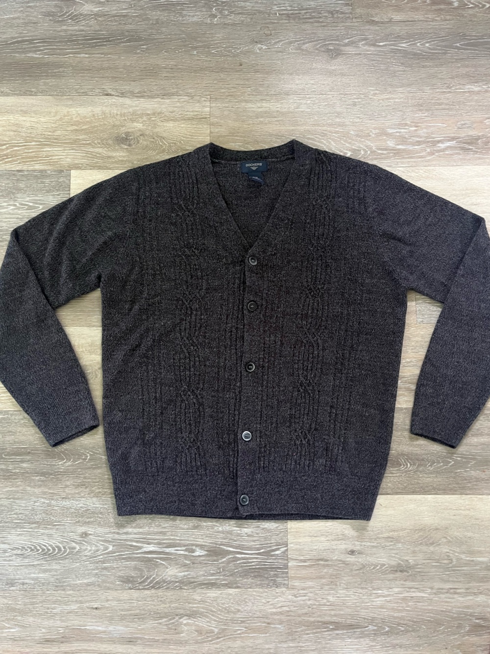 Dockers Men's Dark Charcoal Cable-Texture V-Neck Cardigan